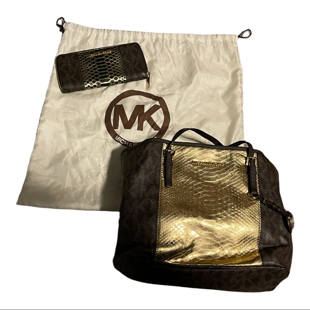 Michael Kors Jetset Travel Center Stripe Small Leather Tote & Wallet AUTHENTIC